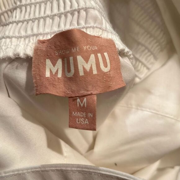 Show Me Your Mumu Womens Medium Mini Dress White Tie Shoulders Smocked Back NWOT - Picture 9 of 9